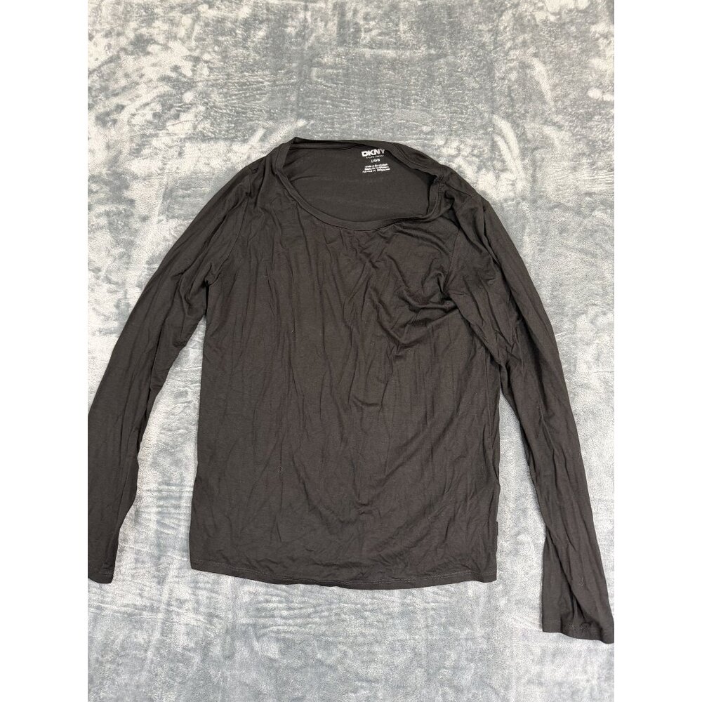 DKNY Womens Large Long Sleeve Black Liquid Jersey Top
